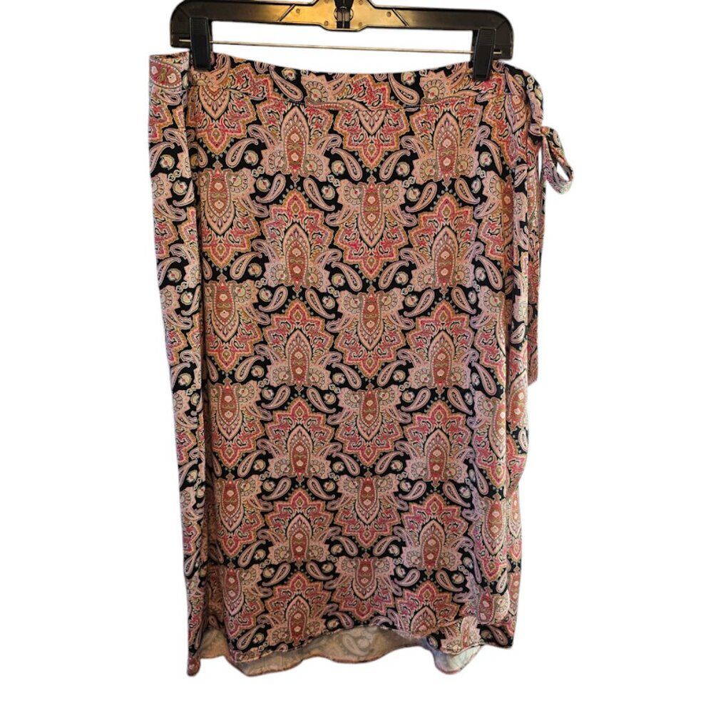 MAURICES WOMENS PLUS SIZE 18W WRAP TIE PAISLEY MULTICOLOR PRINT MIDI SKIRT